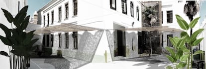 Simulation réalisée par les parents de l'école Vázquez Mella de ce à quoi ressemblerait la terrasse avec les auvents qu'ils souhaitent eux-mêmes financer. Photo fournie par l'AMPA.