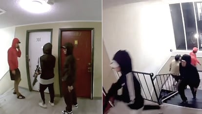 Les jeunes armés d'armes à feu et de fusils d'assaut entrent dans un bâtiment du département à Aurora, au Colorado, dans une vidéo viralisée sur les réseaux sociaux.