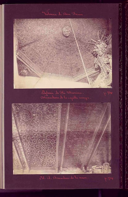 Images des plafonds anciens de l'église disparue de Santa Marina, à Valence de Don Juan (León).