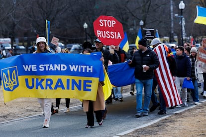 Concentration en faveur de l'Ukraine à Boston, le 1er mars.
