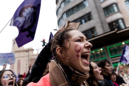 Manifestation des étudiants à l'occasion de la Journée internationale de la femme, ce vendredi à Madrid. 