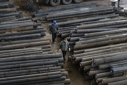 Un entrepôt d'acier à Hangzhou, en Chine, le vendredi 7 février 2025. 