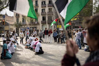 Protestation de la santé pour la Palestine contre le ministère de la Santé ce lundi à Barcelone.