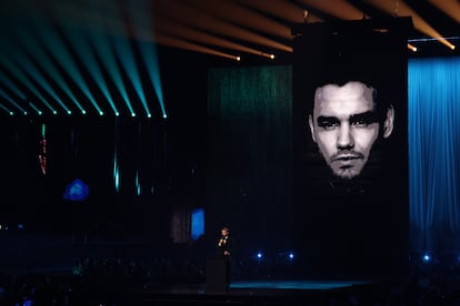 L'hommage à Liam Payne aux Brit Awards, le 1er mars 2025, au stade O2 de Londres (Royaume-Uni).
