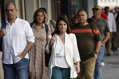   Adriana Lastra, déléguée du gouvernement dans la Principauté des Asturies, à son arrivée à Ferraz.
