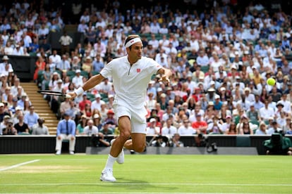 Federer, lors d'un match de 2019 à Wimbledon.