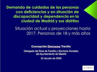 Image de la couverture d'un rapport réalisé par l'équipe économique pour le conseil municipal de Madrid en 2009.