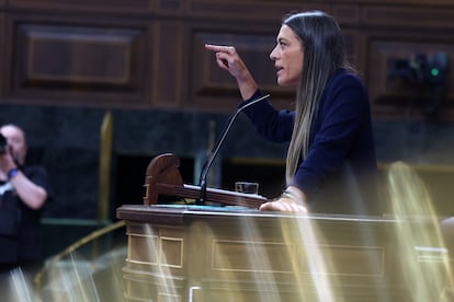 La porte-parole de Junts au Congrès, Miriam Nogueras, intervient lors de l'extraordinaire plénière tenue mardi.