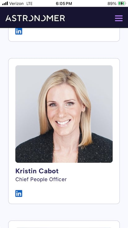 Kristin Cabot, sur une capture d'écran du site Web de l'astronome, lorsqu'il travaillait toujours pour la société technologique.