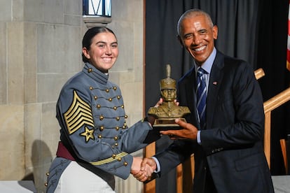 Barack Obama reçoit le prix Sylvanus Thayer, en 2024.