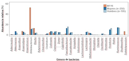 Le graphique montre le profil du microbiome intestinal de María Branyas à 116. La comparaison avec des centaines d'échantillons d'autres personnes révèle comme le «bifidus» presque du graphique.