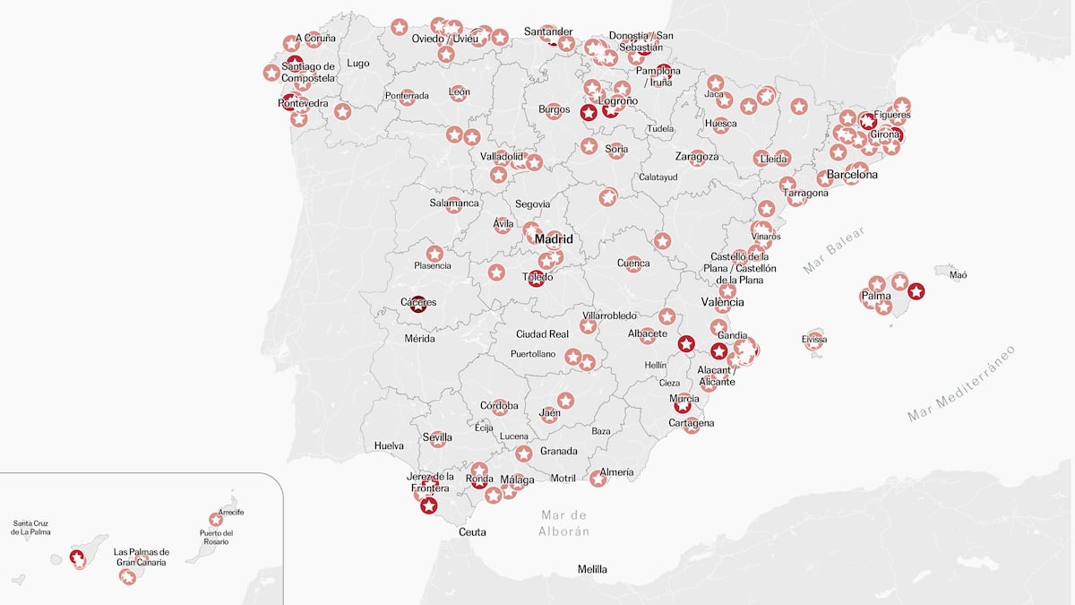Carte de tous les 2026 restaurants étoilés Michelin en Espagne